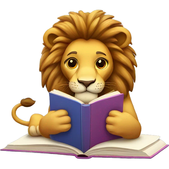 lion reading a colorful book emoji