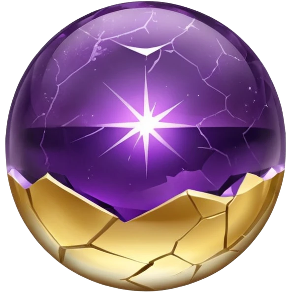 Floating glowing gold-cracked amethyst crystal smooth glossy shiny ball sphere floating in the air  emoji