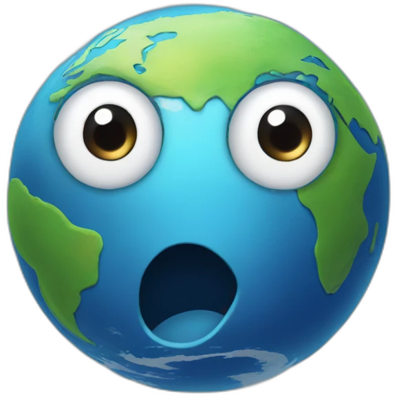 planet Earth with a cartoon expressionless face emoji