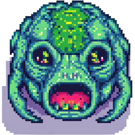slime monster pixel art with a menacing expression emoji