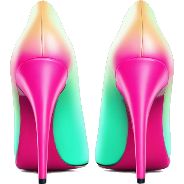 Realistic isolated top view pair of pointed toe hot pink to mint green ombre high heel shoes. emoji