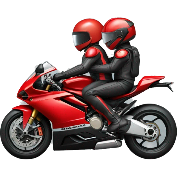 Two people wearing black helmet riding a red ducati 1098 motorcycle  emoji