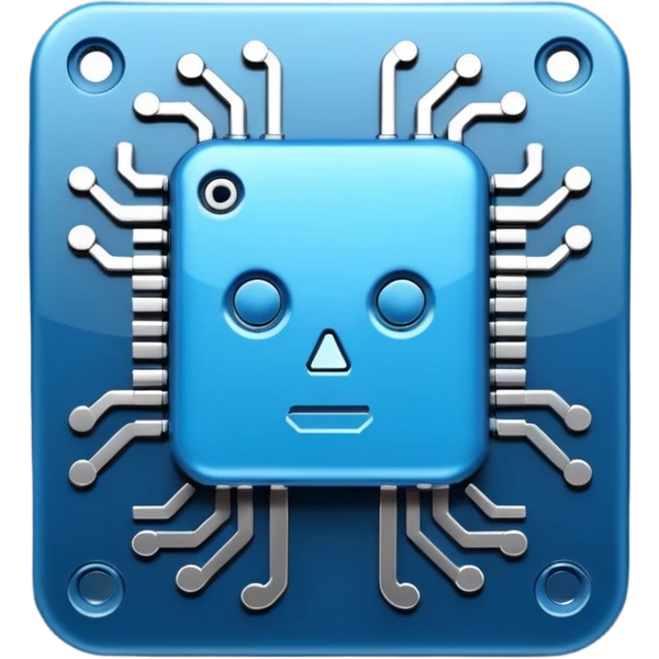 3D blue style icon representing artificial intelligence, stylized digital circuit patterns, futuristic and clean, no text/letters/acronyms. No background. emoji