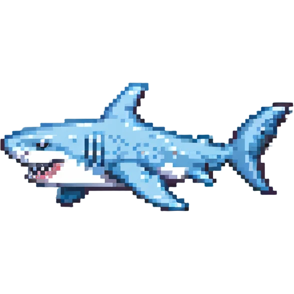 shark with legs wearing light blue Nike sneakers, pixel art style, simple details, light blue sneakers emoji