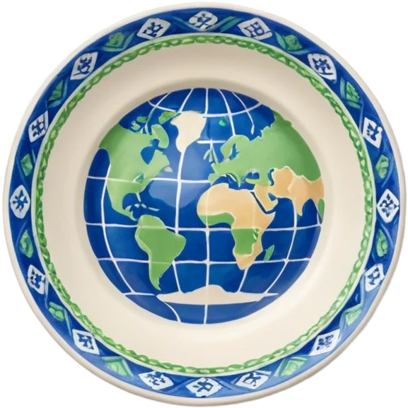 a dish with world pattern emoji