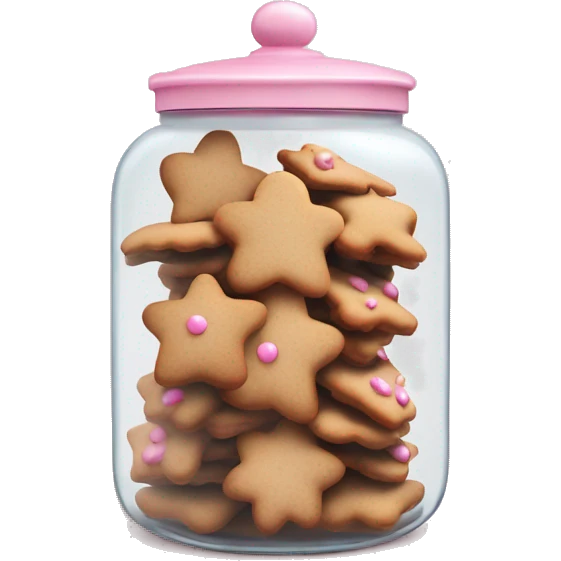 Realistic glass cookie jar with light pink lid full of gingerbread cookies isolated.  emoji