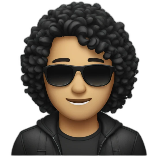 Guy with long curly black hair and sunglasses emoji