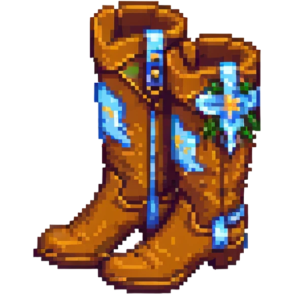 pixel art cowboy boots, retro video game style, small size, brown and tan colors emoji