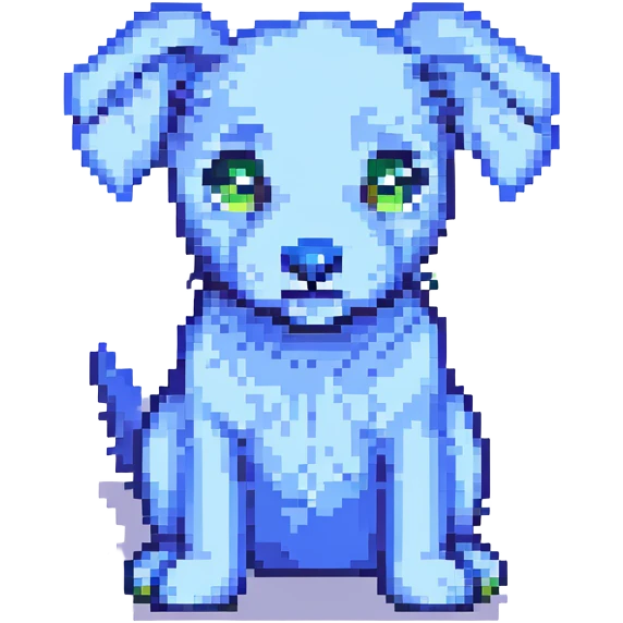 blue dog with floppy ears in pixel art style emoji