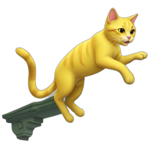 lime green and yellow cat, leaping from a ledge emoji