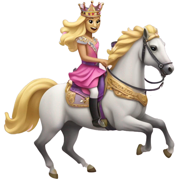galloping horse with queen crown and pink shoes and harness and nails emoji