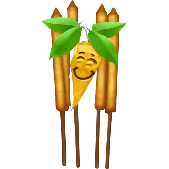 Circle (background): #F7DC6F (golden yellow)
Satay stick: #8B9467 (brown)
Cryptocurrency coin: #34A85A (green)
Smile (optional): #FFFFFF (white emoji