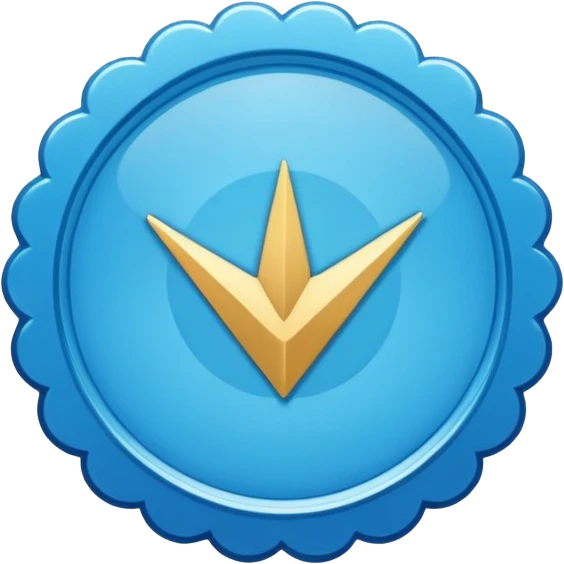 A blue scalloped circle with a verified thing emoji