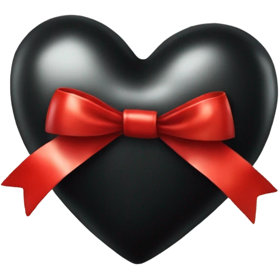 One Very Shiny Black heart emoji wrapped in red bow, realistic emoji