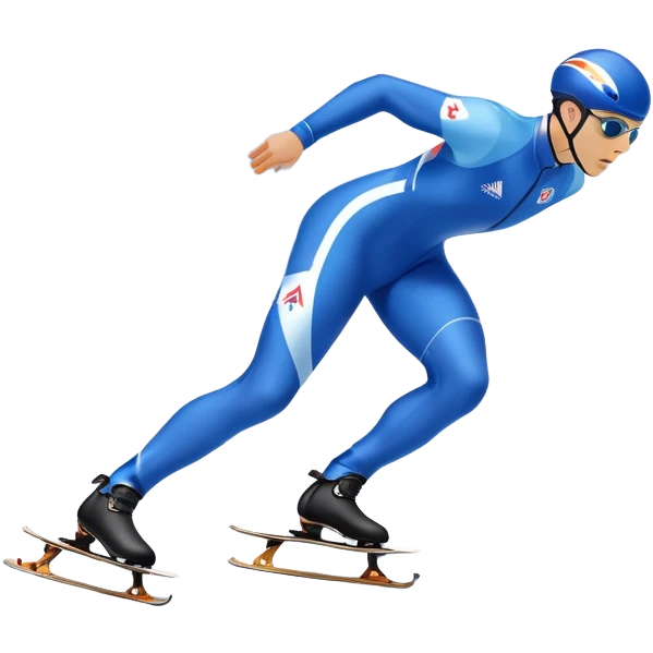 An icon showing a speed skater gliding on a professional oval ice track, captured in mid-motion with aerodynamic posture and sleek skates. The background features snowy mountains, flags, and a clear blue sky. Transparent background reflects the speed and elegance of the sport. emoji
