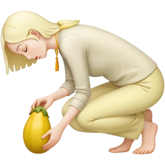 yellow eggplant connected to pregnant person, bowing person facing sideways emoji