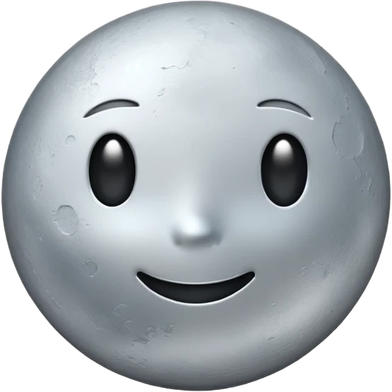 Polished silver moon emoji, chrome metallic texture, iOS emoji style, soft glow, smooth reflections, minimalistic design emoji