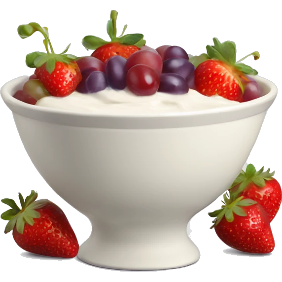 fruit yogurt bowl with strawberries and grapes and cream emoji