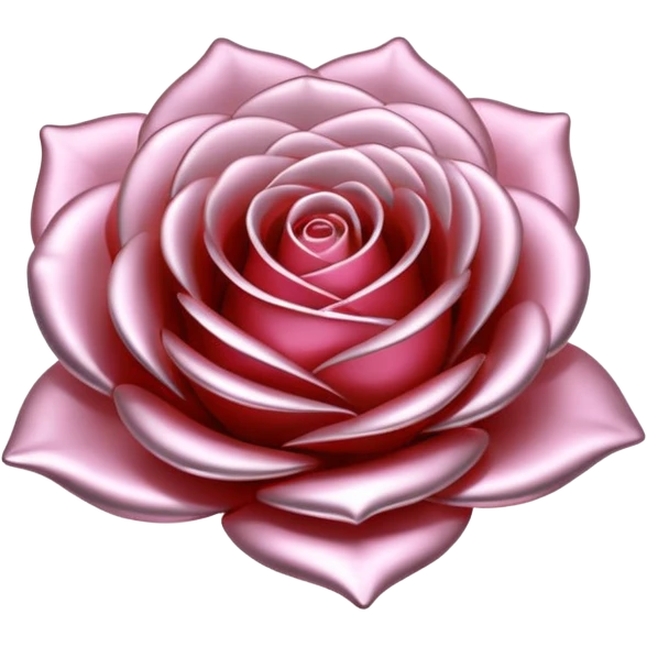 A rose emoji made of liquid silver metal, smooth metallic petals, reflective chrome surface, soft gradients, elegant shape, minimalistic iOS emoji style, centered, clean white background, realistic highlights, no text emoji