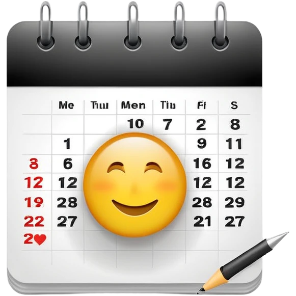 Minimalist emoji of a clean calendar page with a single bold tick and light radiating from behind it, symbolising recommitment and a fresh disciplined start. Flat vector style, transparent background emoji