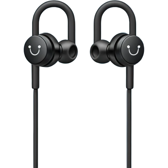 Minimal emoji, simple wired earphones sculpted from matte black metal, clean silhouette, fashion editorial minimalism, no motion effects, no glow, no neon, flat emoji style, centered, transparent background emoji