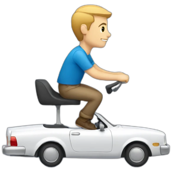 white man riding blue car sideview emoji