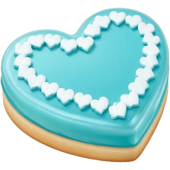 Realistic shortbread cookie in the shape of a heart with Tiffany blue color jelly middle filling and sprinkled powder sugar on top. emoji