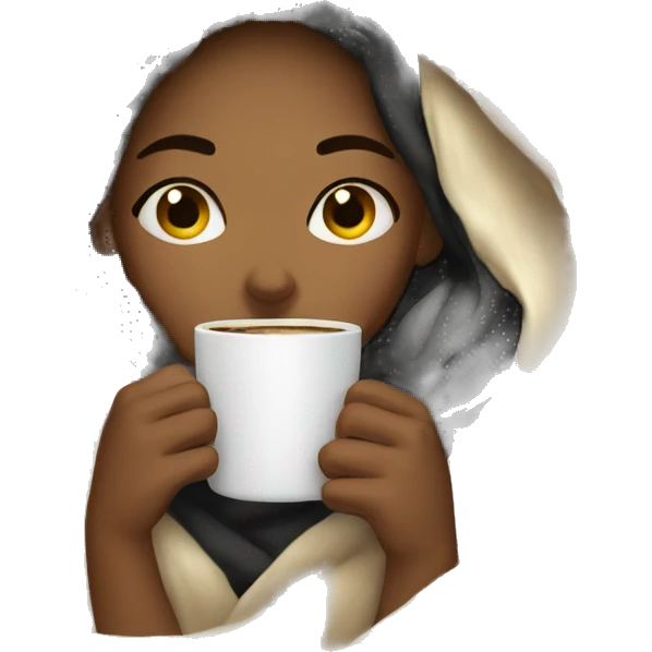 girl inside a blanket sipping coffee eyes closed emoji
