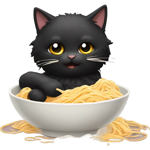 Fluffy black cat eating buldak noodles  emoji