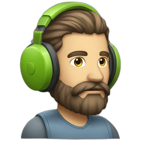 Personne qui joue sur un PC avec un casque quelque poile de barbe exemple 18às emoji