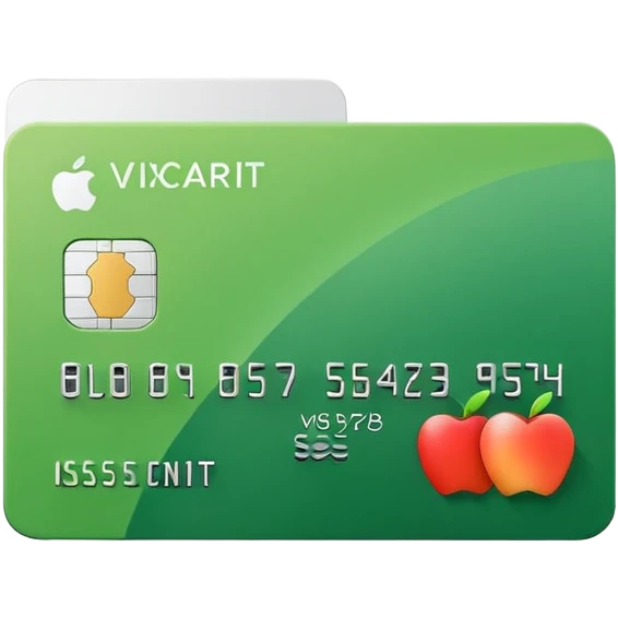 Apple style emoji of a minimalistic credit card in white-gray gradient, flat and clean design, no extra details, next to it a green square box with a bold white check mark inside, minimalistic Apple style emoji