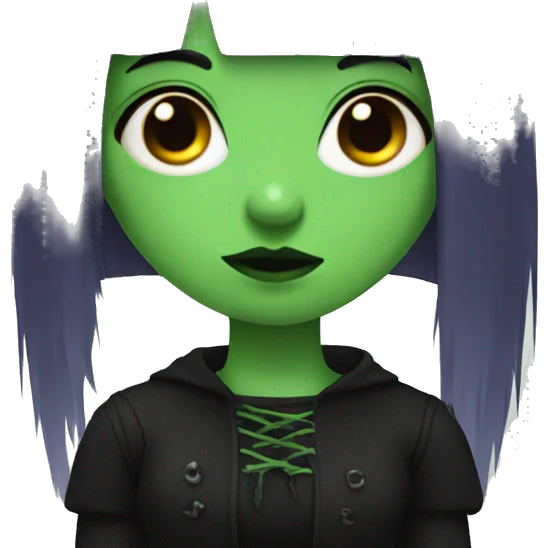 goth girl with bangs, half is green hair emoji