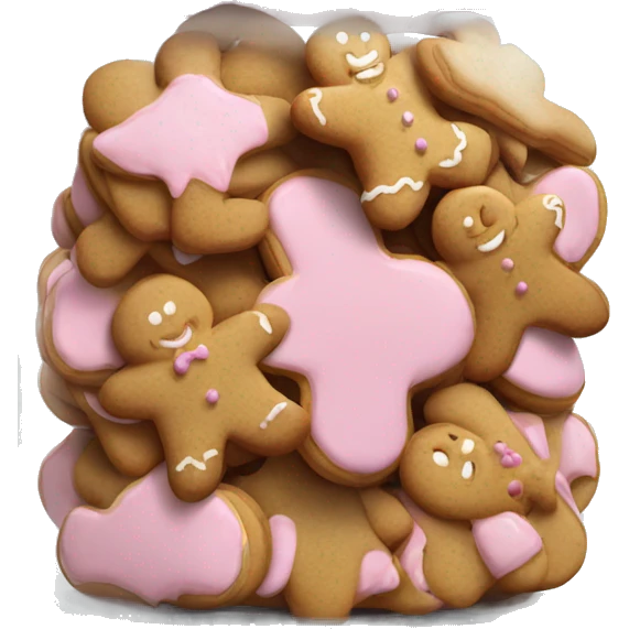 Realistic glass cookie jar with light pink lid full of gingerbread cookies isolated.  emoji