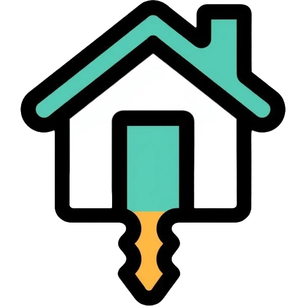 Key with a small house symbol, housing access concept for homelessness support logo emoji
