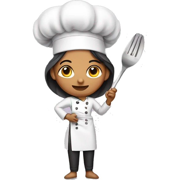 Indian mother chef holding a spoon and a fork emoji
