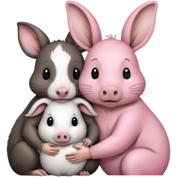 Home of rat, pig, cow, rabbit hugs emoji