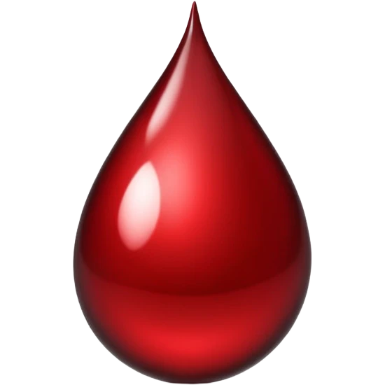 single blood drop emoji sculpted from dark liquid metal, glossy surface, dramatic reflections, futuristic minimal 3D style, isolated on white emoji