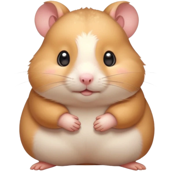 Cute chubby cartoon-style hamster blushing, shy expression. Painterly shading, white background, sticker-style illustration emoji
