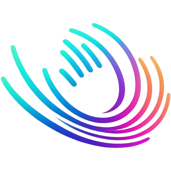 A futuristic abstract logo with curved dynamic lines resembling a subtle hand motion, glowing neon gradients, minimal and modern emoji