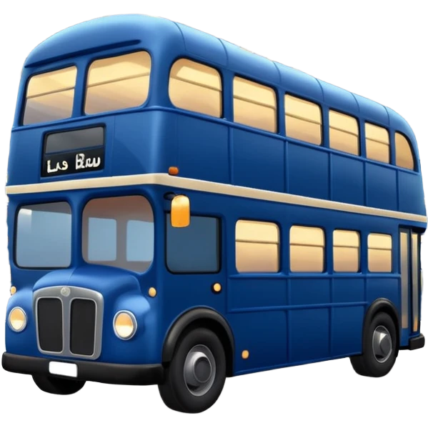 A dark blue double decker bus with cute cosy string twinkle lights draped along the outside of the bus emoji