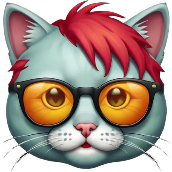 Zombie cat with red hair and sun glasses face emoji