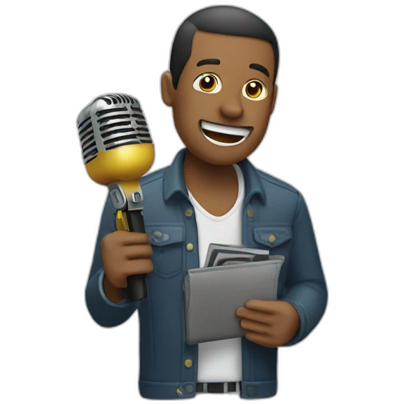 a man with a wallet for a head singing into a microphone while holding it emoji