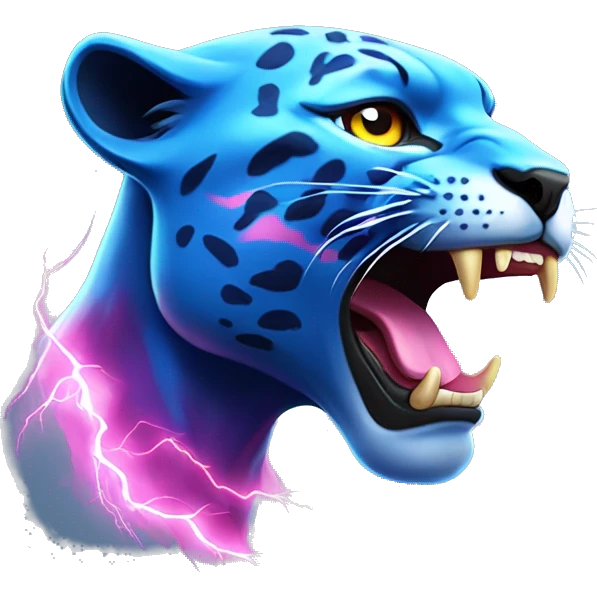 A blue panther head with pink lightning flowing out of its eyes side view  emoji