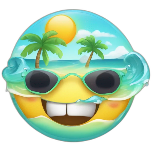 amongus con anteojos de sol tomando sol en la playa emoji