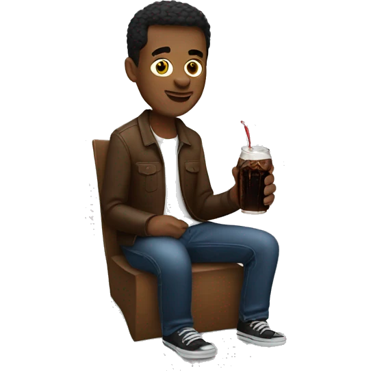 man sitting down with a root beer and on his iPhone  emoji