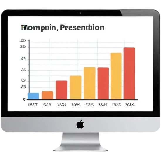 computer screen displaying a single presentation slide with a title line and a chart  emoji