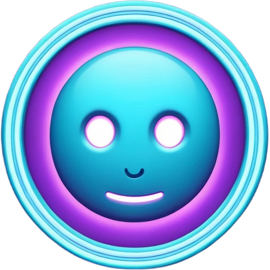 futuristic minimalistic emoji icon, letters "G" formed by three glowing digital lines representing Storm, Atom and NoizeGames, neon purple (#8B5CF6) and cyan (#00E0FF) on dark background, modern tech style, 1:1 aspect ratio emoji