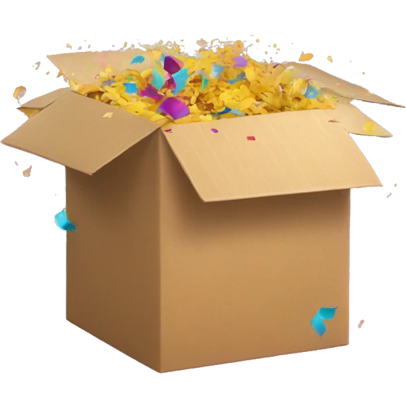 surprise box with flying out colorful confetti emoji