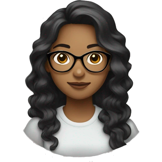 A young woman with light brown skin, black wavy long hair, wearing eyeglasses  emoji