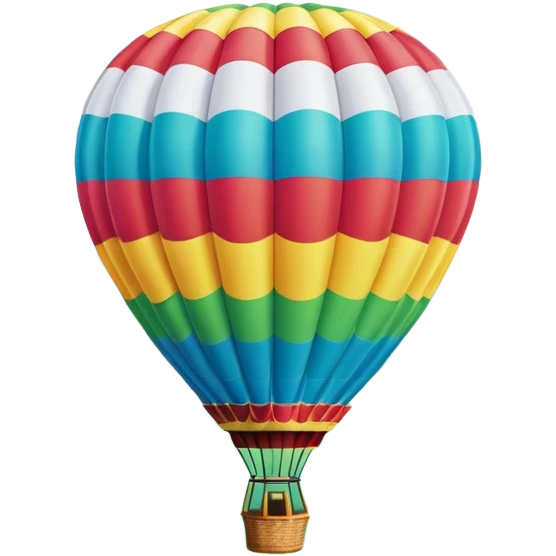 A colorful hot air balloon floating gracefully above the ground, with a clear sky and distant hills in the background. The balloon's vibrant colors stand out against the soft clouds, capturing the peaceful yet adventurous spirit of hot air ballooning. emoji